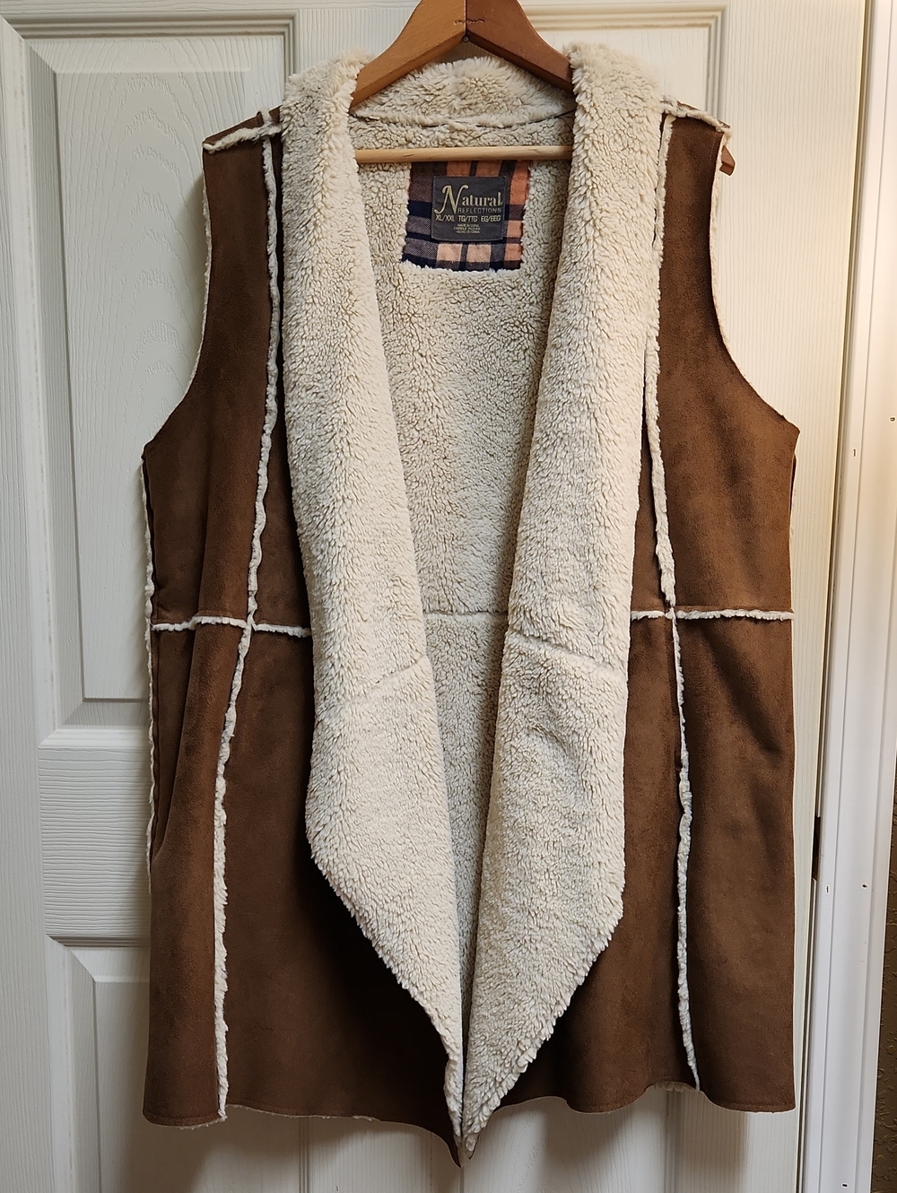 Natural Reflections Brown Faux-Suede Sherpa Vest with Cream Lining And 2 Pockets